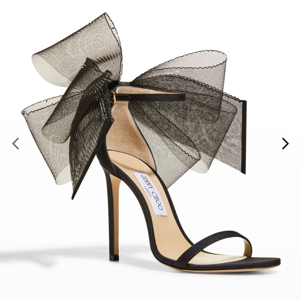 Jimmy Choo Womens US6.5/ EUR36.5 Pumps Aveline 100 Tulle Bow Sandals Black